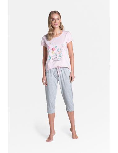 Ženska dvodijelna pidžama Tamia Long 38889-03X sivo-ružičasta